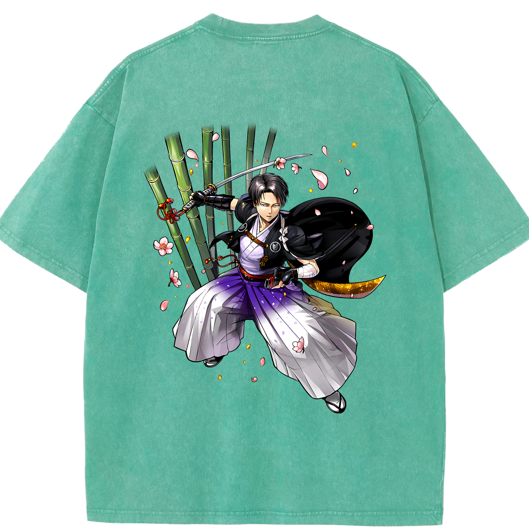 （画像用） 進撃の巨人 リヴァイ·アッカーマン Attack on Titan Levi Ackerman 綿100% ヴィンテージ風 半袖Tシャツ（背面プリント）